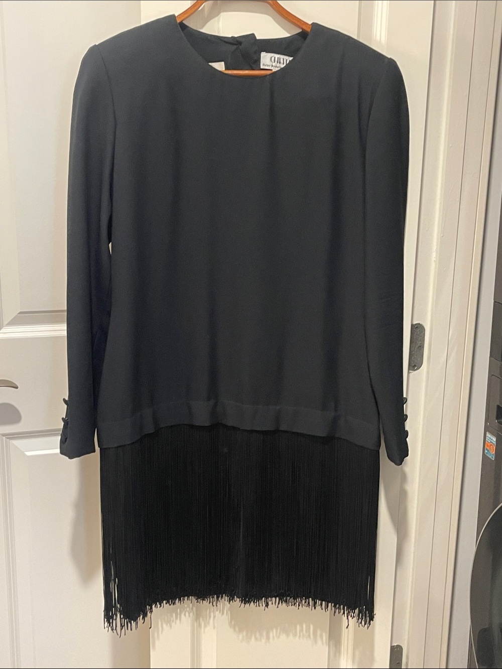 Black Fringe Hem Midi Dress